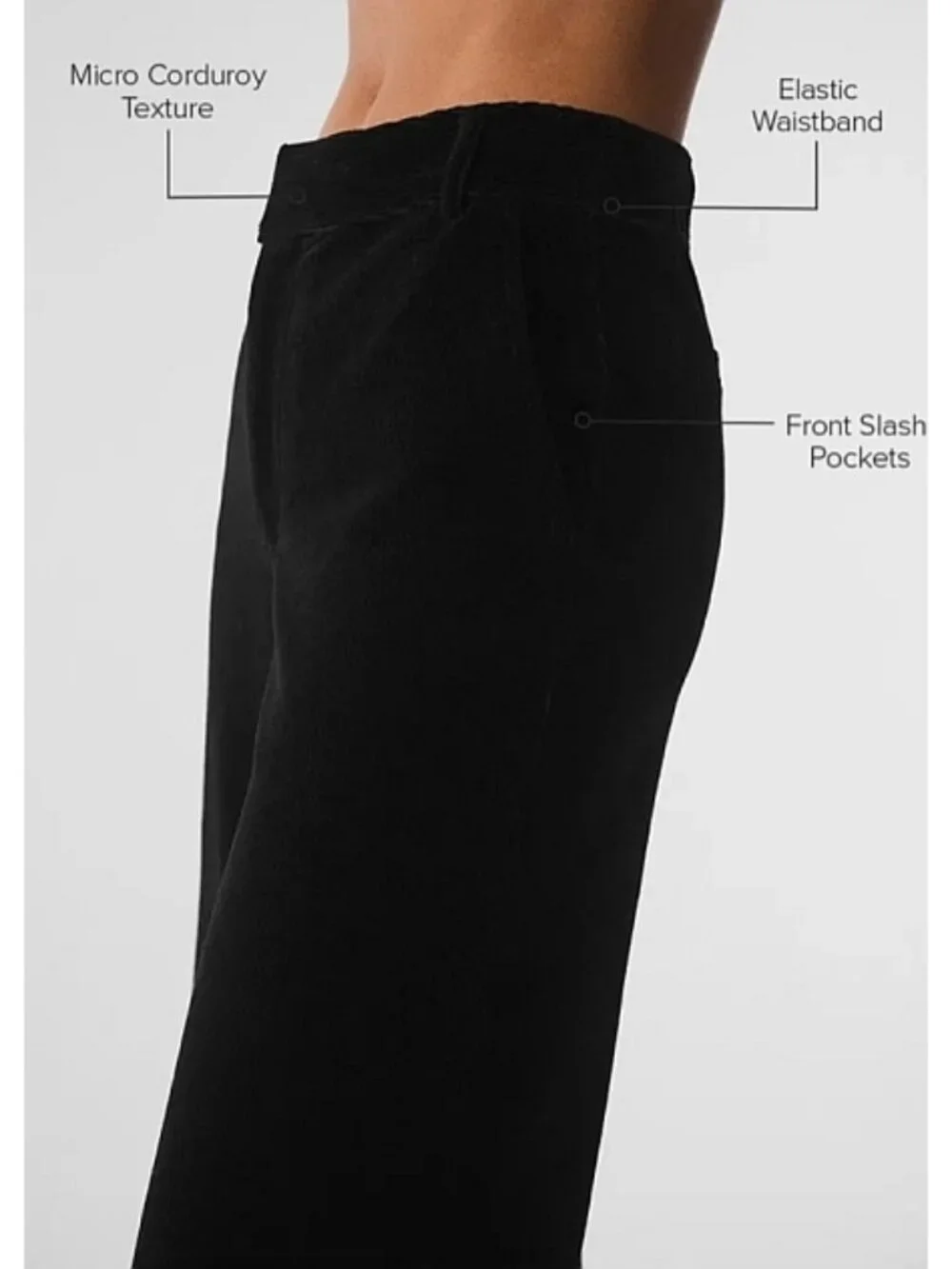 NEW Alo Micro Corduroy Dreamer Wide Leg Trousers Black High-Rise Waist Waisted M